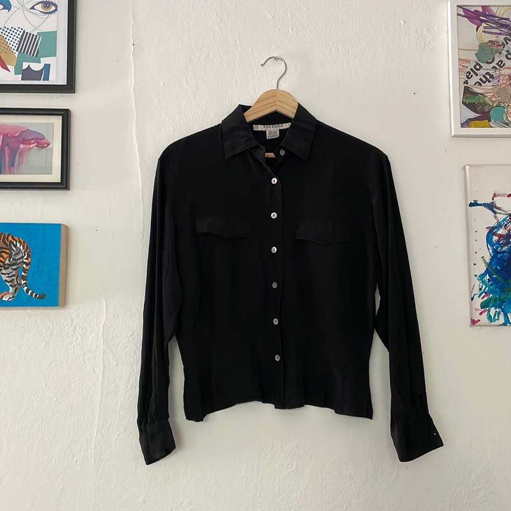 Vintage 90’s silk Ann Taylor top black & classic capsule wardrobe piece sz 4